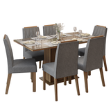 Conjunto de Comedor Encimera de Vidrio 6 Sillas Marrón/Silver Azaleia Madesa