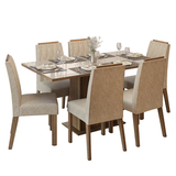 Conjunto de Comedor Encimera de Vidrio 6 Sillas Marrón/Crema/Imperial Azaleia Madesa