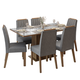 Conjunto de Comedor Encimera de Vidrio 6 Sillas Marrón/Gris/Silver Azaleia Madesa