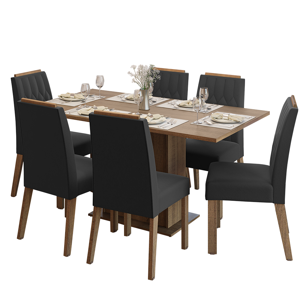 Conjunto de Comedor Encimera de Madera 6 Sillas Marrón/Oxford Bosque Madesa