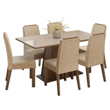 Conjunto de Comedor Encimera de Vidrio 6 Sillas Marrón/Crema/Imperial Peônia Madesa