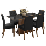 Conjunto de Comedor Encimera de Vidrio 6 Sillas Marrón/Negro/Oxford Peônia Madesa