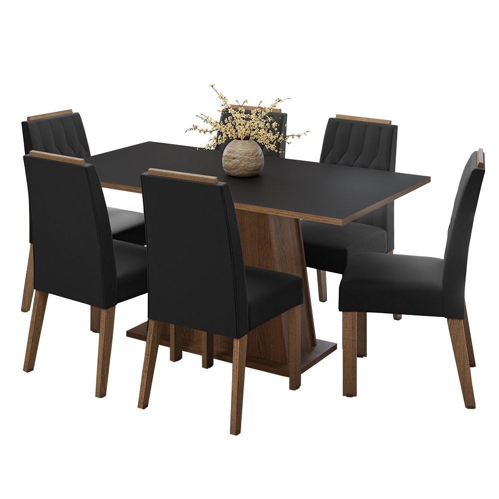 Conjunto de Comedor Encimera de Madera 6 Sillas Marrón/Negro/Oxford Cedro Madesa