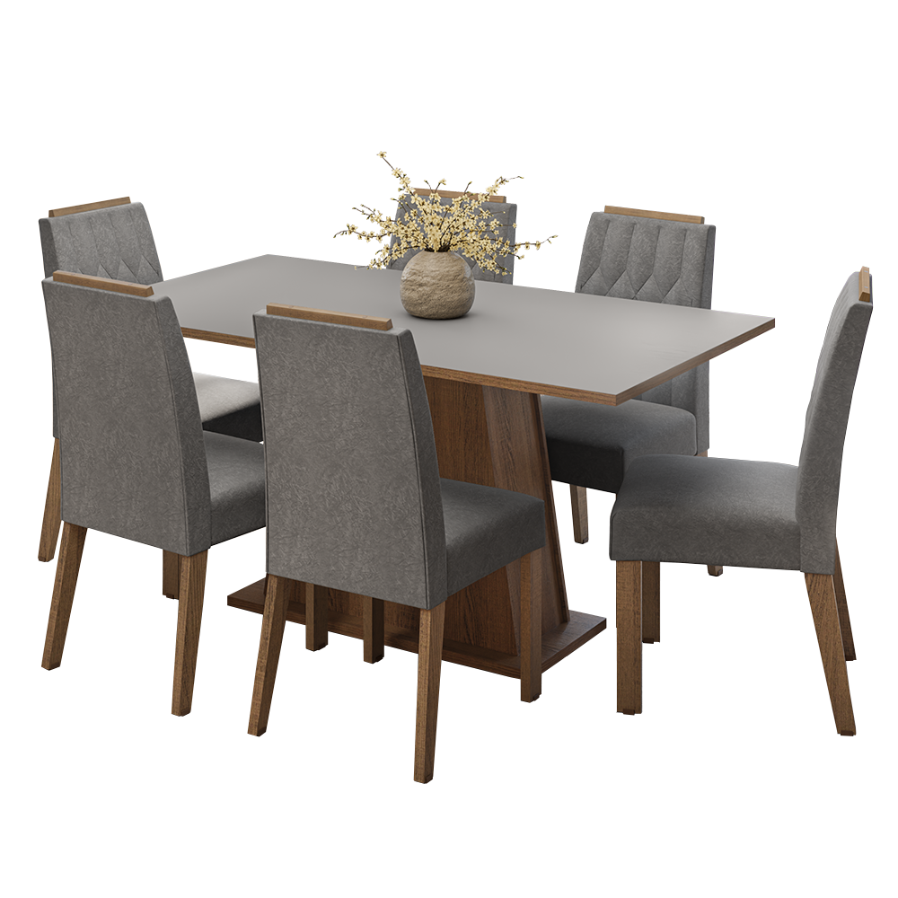 Conjunto de Comedor Encimera de Madera 6 Sillas Marrón/Gris/Silver Cedro Madesa