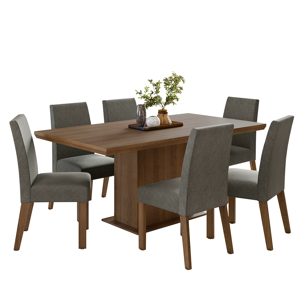 Conjunto de Comedor 6 Sillas Marrón/Silver Grasse Madesa