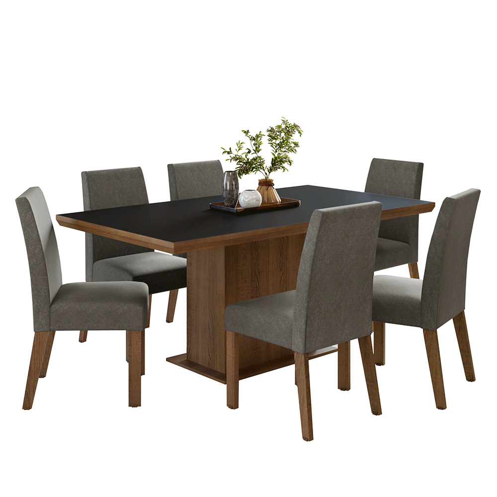 Conjunto de Comedor 6 Sillas Marrón/Negro/Silver Grasse Madesa
