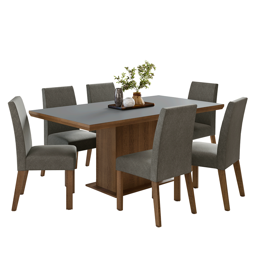 Conjunto de Comedor 6 Sillas Marrón/Gris/Silver Grasse Madesa