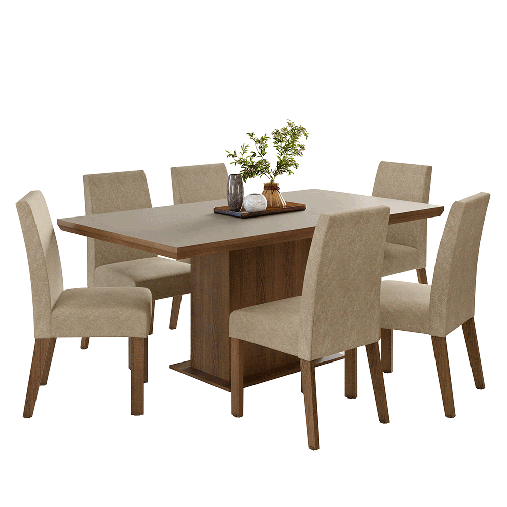 Conjunto de Comedor 6 Sillas Marrón/Crema/Imperial Grasse Madesa