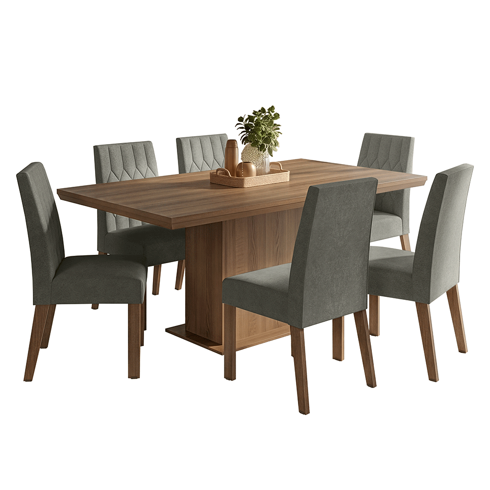 Conjunto de Comedor 6 Sillas Marrón/Silver Luso Madesa