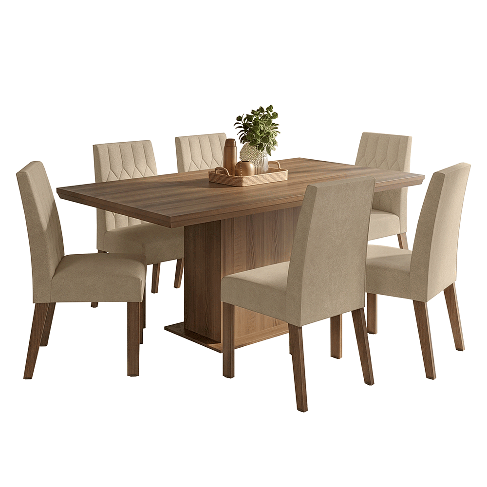 Conjunto de Comedor 6 Sillas Marrón/Imperial Luso Madesa