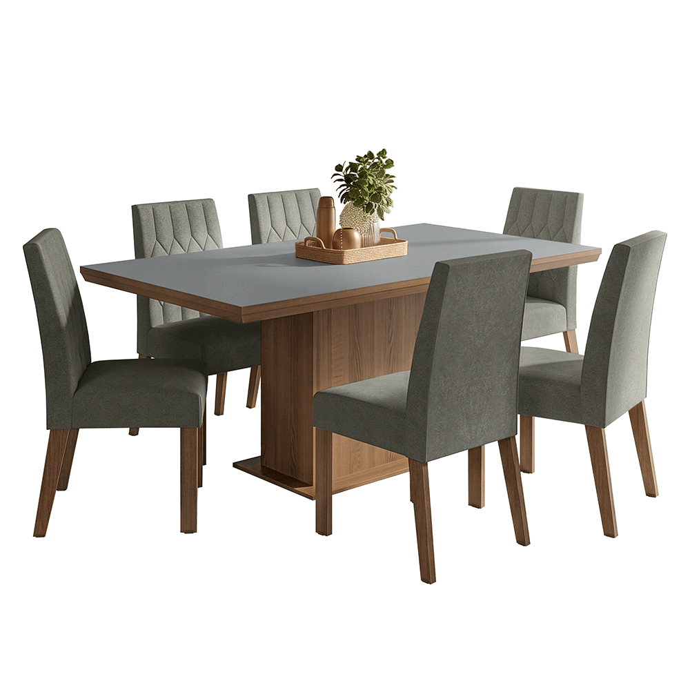Conjunto de Comedor 6 Sillas Marrón/Gris/Silver Luso Madesa