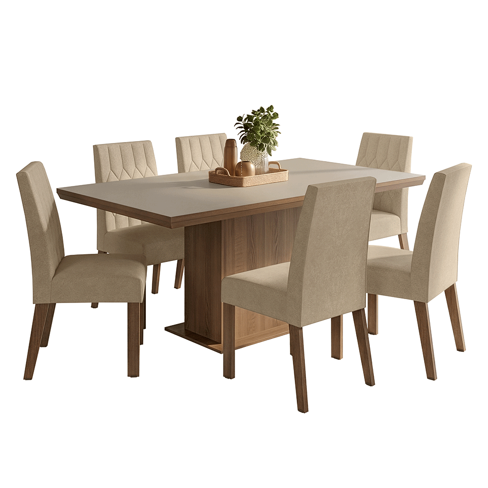 Conjunto de Comedor 6 Sillas Marrón/Crema/Imperial Luso Madesa