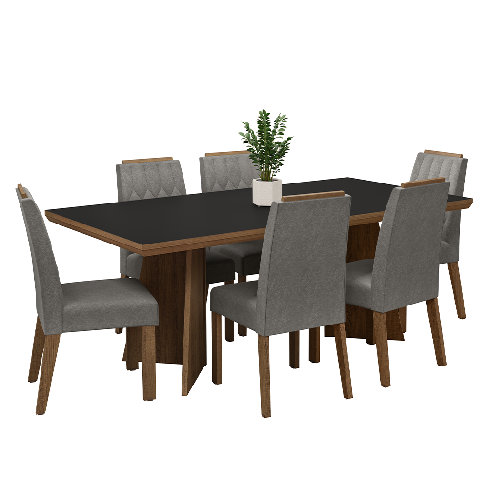 Conjunto de Comedor 6 Sillas Marrón/Negro/Silver Sarlat Madesa