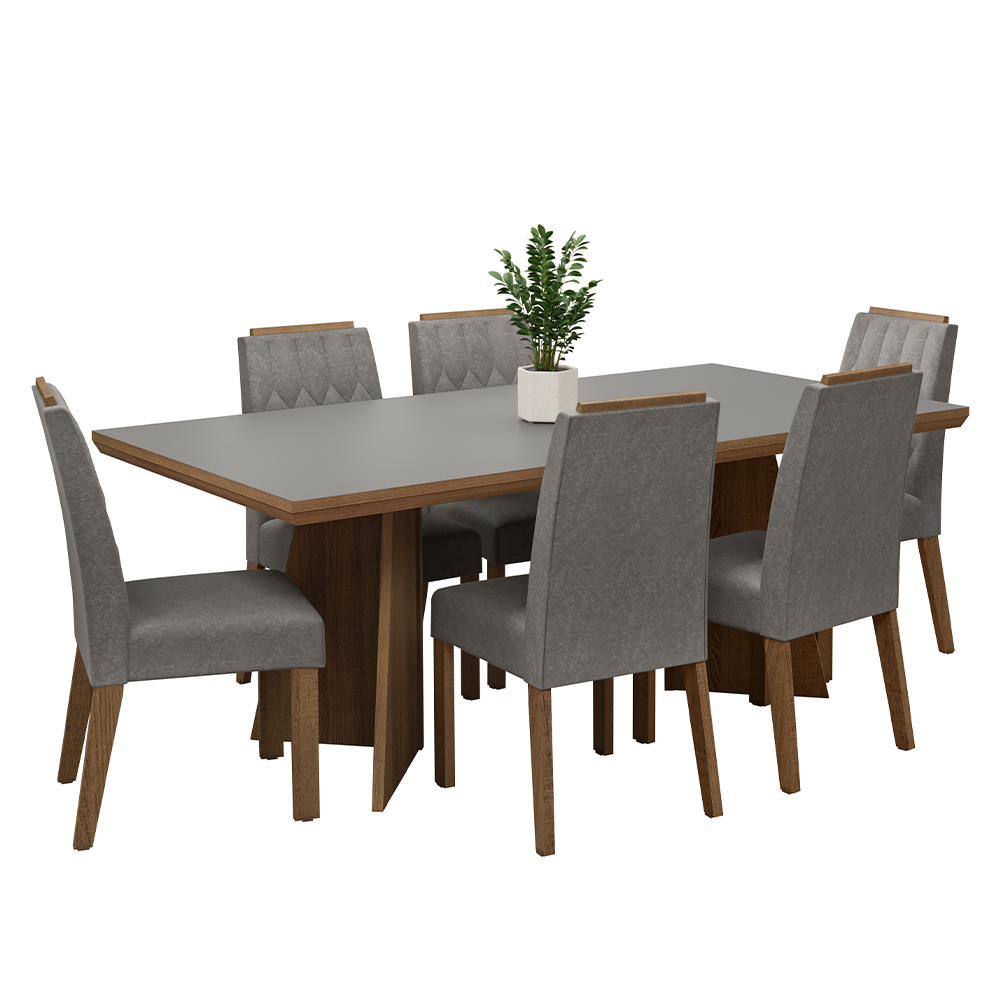 Conjunto de Comedor 6 Sillas Marrón/Gris/Silver Sarlat Madesa
