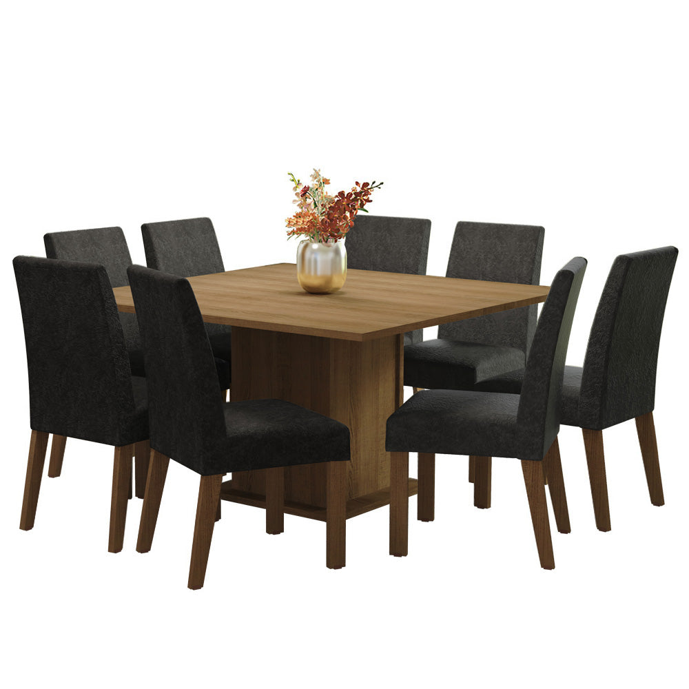 Juego de Comedor Mesa con Encimera de Madera 8 Sillas Marrón/Oxford Doris