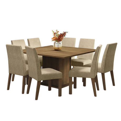 Juego de Comedor Mesa Tablero de Madera 8 Sillas Marrón/Imperial Doris Madesa