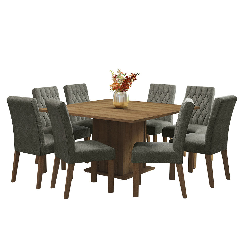 Juego de Comedor Mesa con Encimera de Madera 8 Sillas Marrón/Silver Leila