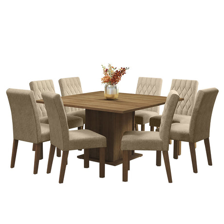 Juego de Comedor Mesa Tablero de Madera 8 Sillas Marrón/Imperial Leila Madesa