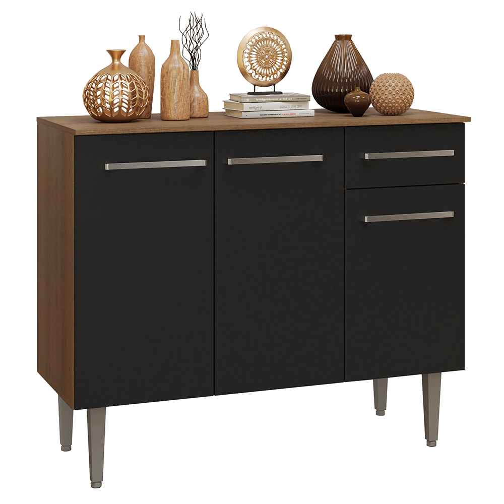 Credenza Bufetera 105cm 3 Puertas 1 Cajón Marrón/Negro