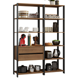 Armario Estante Multiuso 2 Cajones 9 Niveles 129cm Marrón/Negro