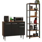 Kit Gabinete Bajo 3 Puertas 1 Cajón y Estante Multiuso Negro/Marrón Madesa
