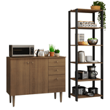 Kit Cocina Gabinete Bajo 3 Puertas 2 Cajones y Estante Despensero 5 Niveles Marrón/Negro