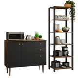 Kit Cocina Gabinete Bajo 3 Puertas 2 Cajones y Estante Despensero 5 Niveles Marrón/Negro