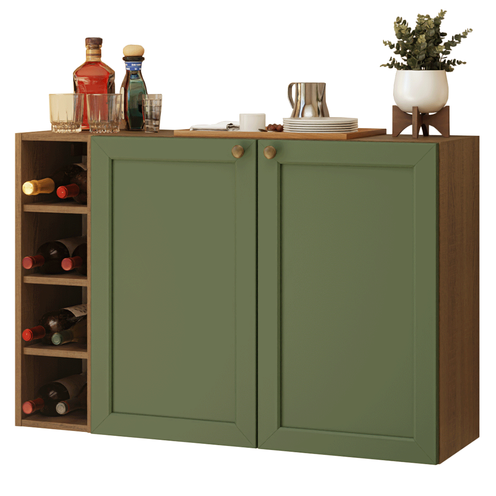 Aparador con Botellero 100cm 2 Puertas Marrón/Verde Vik Madesa 16