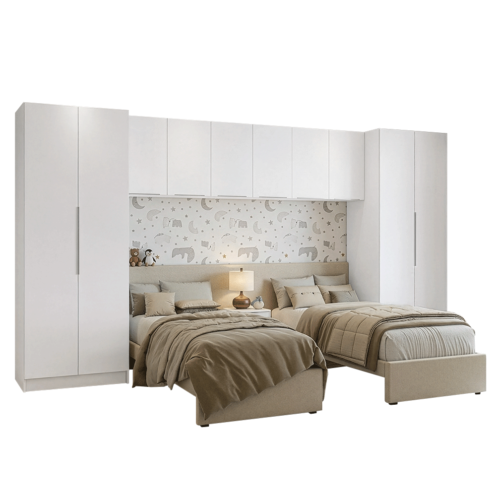 Clóset Infantil 400 cm 10 Puertas 3 Gabinetes Superiores y 1 Buró Blanco Neo Madesa