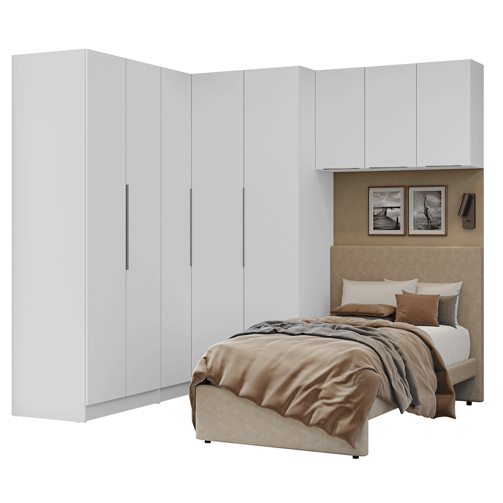 Clóset Modular Esquinero 415 cm 8 Puertas 2 Cajones Blanco Neo Madesa