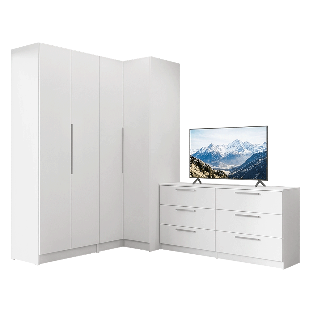 Kit Recámara 420 cm Clóset Modular y Cómoda Blanco Neo Madesa