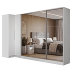 Kit Clóset Esquinero Modular y Clóset Matrimonial 3 Puertas Corredizas con 3 Espejos Blanco Neo Madesa