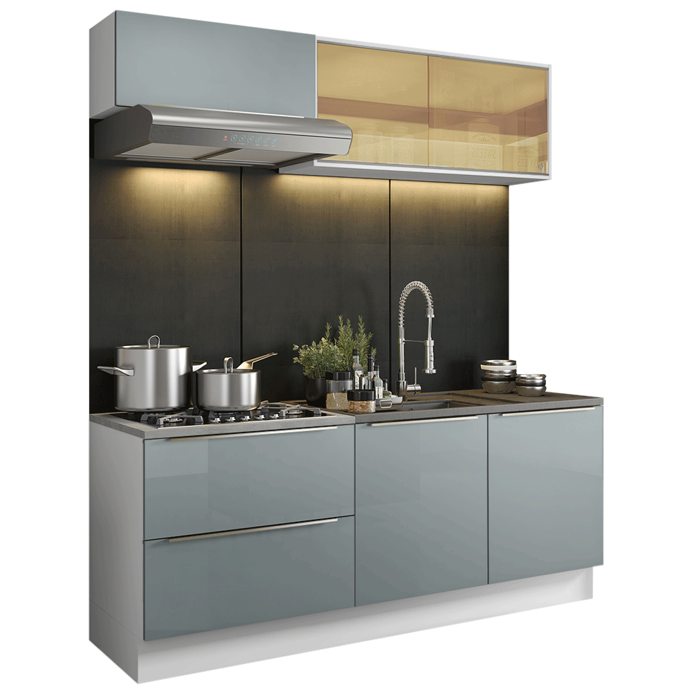 Cocina Integral 200cm Blanco/Gris Lux 01