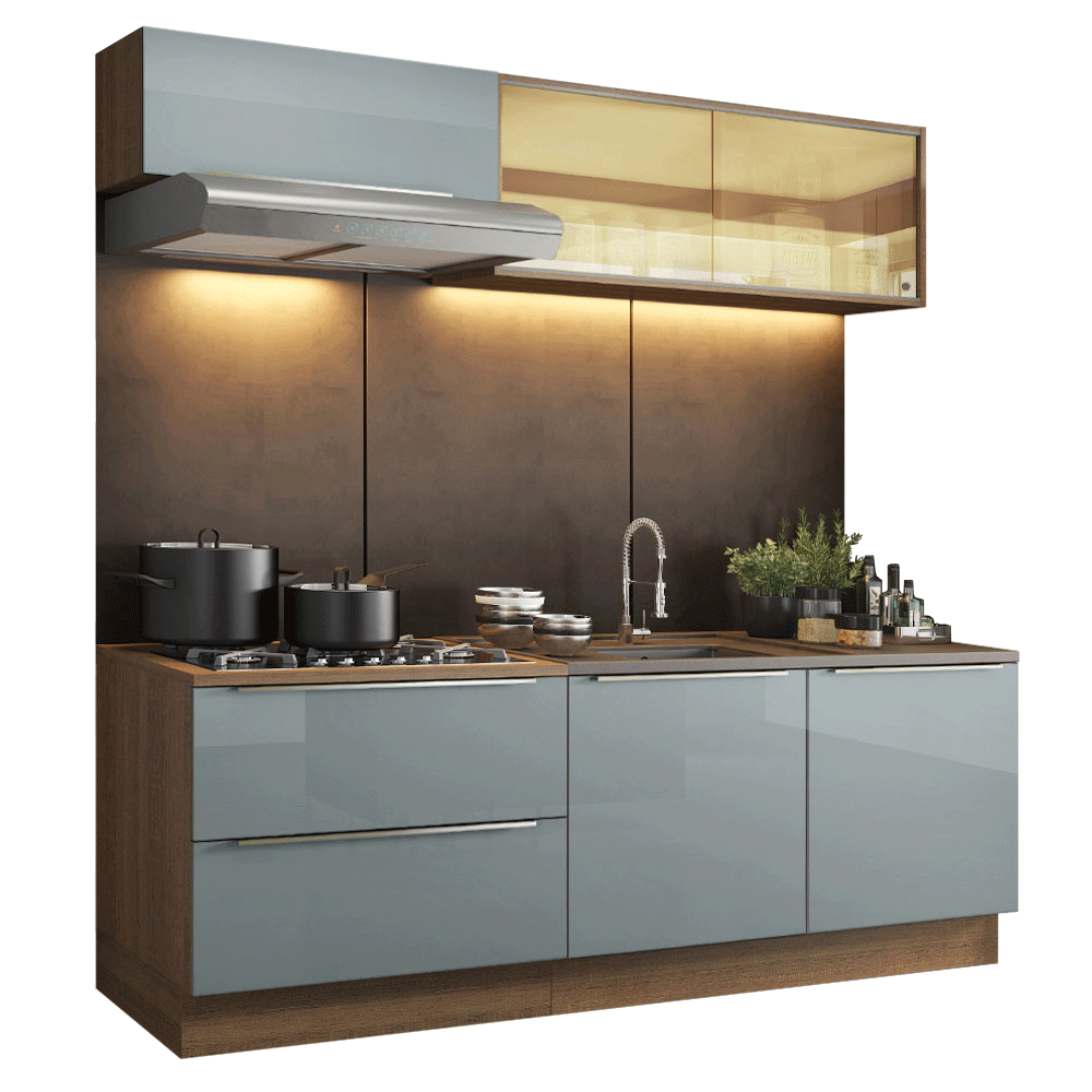 Cocina Compacta 200 cm Marrón/Gris Lux Madesa