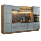 Cocina Integral 320 x 60 cm 9 Puertas 5 Cajones Con Mueble para Horno Marrón/Gris Lux Madesa 01