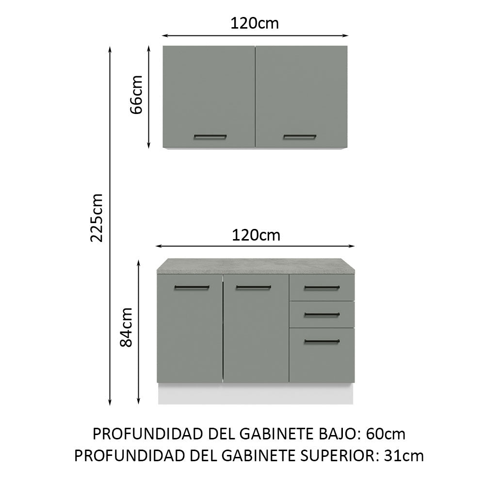 Kit Gabinete Bajo y Gabinete Superior Multiuso 120 cm Blanco/Gris Agata Madesa