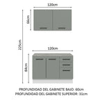 Kit Gabinete Bajo y Gabinete Superior Multiuso 120 cm Blanco/Gris Agata Madesa