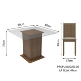Juego de Comedor Mesa con Encimera de Vidrio y 4 Sillas Rustic/Sintético/Beige Magda