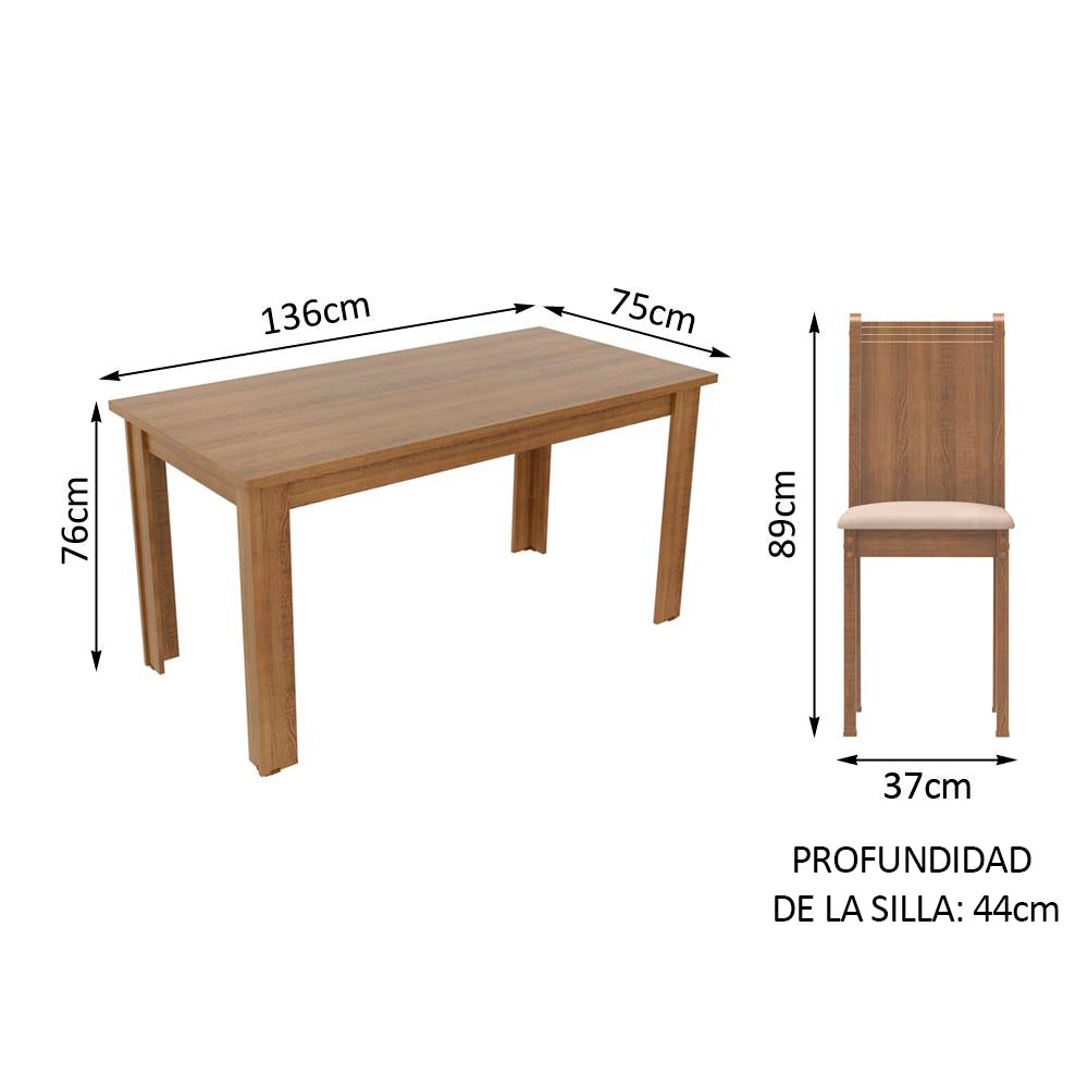 Juego de Comedor Maris Mesa con Encimera y 6 Sillas Marrón/Sintético Beige