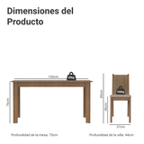 Juego de Comedor con Mesa de Madera y 6 Sillas Marrón con Tapizado en Tela Sintética Beige Madesa Maris