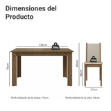 Juego de Comedor con Mesa de Madera y 4 Sillas Marrón/Crema con Tapizado en Tela Sintética Beige Madesa Bea