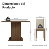Juego de Comedor Madesa con Mesa de Madera y 4 Sillas Marrón/Crema con Tapizado en Tela Sintética Beige Talita