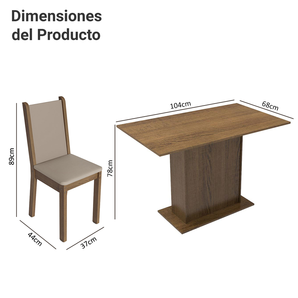 Juego de Comedor Madesa Talita con Mesa de Madera y 4 Sillas Marrón/Crema con Tapizado en Tela Sintética Beige