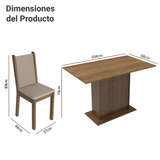 Juego de Comedor Madesa Talita con Mesa de Madera y 4 Sillas Marrón/Crema con Tapizado en Tela Sintética Beige