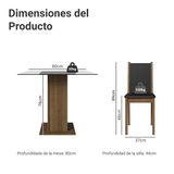 Juego de Comedor Mesa con Encimera de Vidrio y 4 Sillas Color Marrón/Negro Madesa Aline