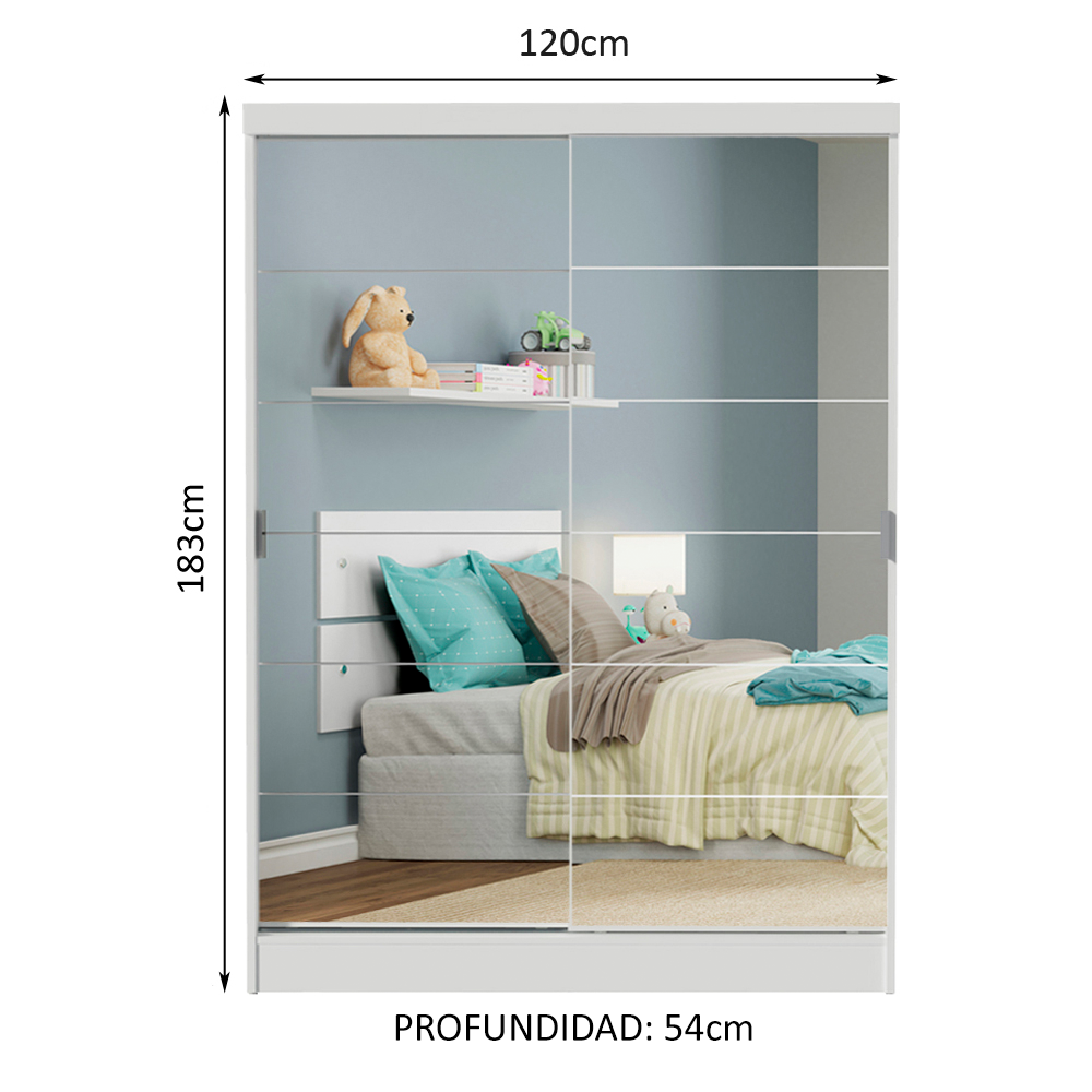 Clóset Infantil 119 cm 2 Puertas Corredizas Con 2 Espejos Blanco Nick Madesa