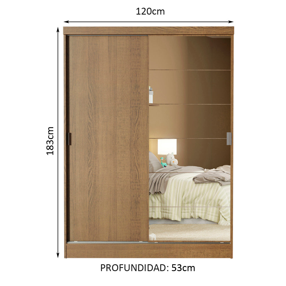 Clóset Infantil 119 cm 2 Puertas Corredizas Con 1 Espejo Marrón Nick Madesa