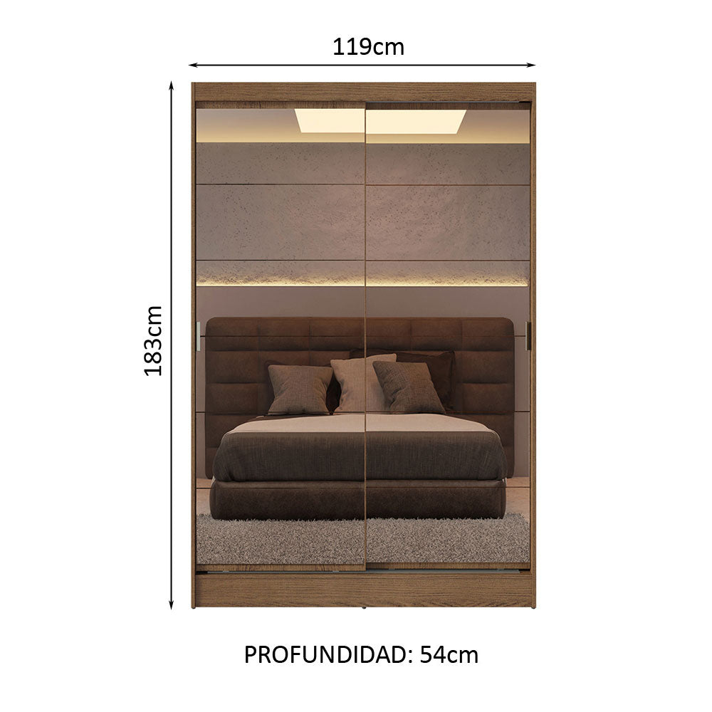 Clóset Soltero 119 cm 2 Puertas Corredizas Con 2 Espejos Marrón Luke Madesa
