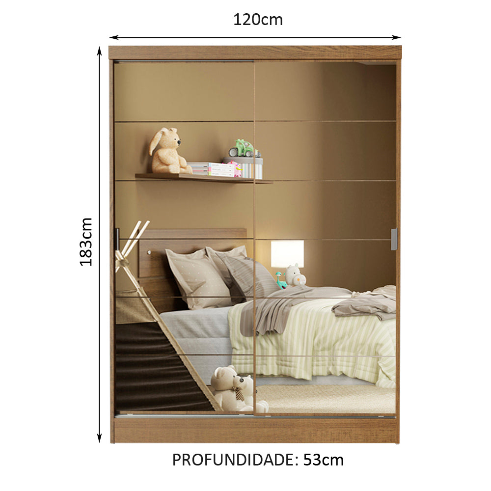 Clóset Infantil 119 cm 2 Puertas Corredizas Con 2 Espejos Marrón Nick Madesa