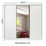 Clóset Matrimonial 100% MDF con Espejo Royale 3 Puertas Correderas Blanco